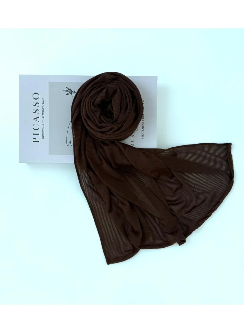 AL BENT AL SHARQIEH brown strippeed cotton hijab shawl for Women | Best Price UAE